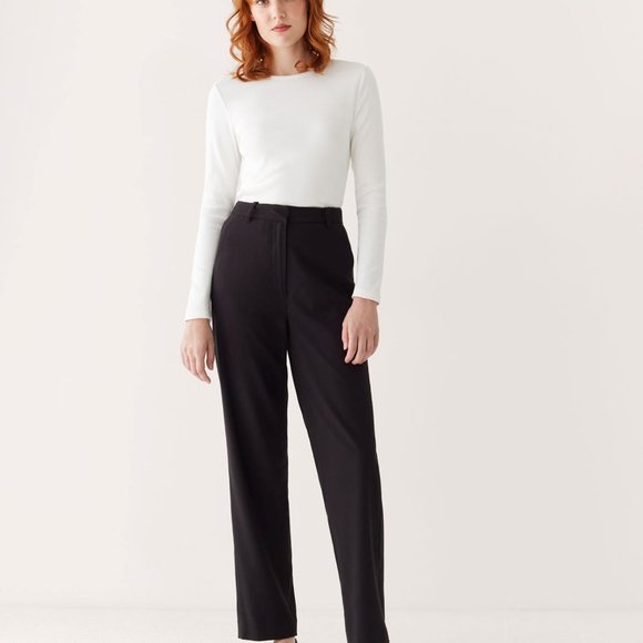 Frank and Oak Jane Straight Fit High Rise Pant in Navy Blue - Picture 3 of 6